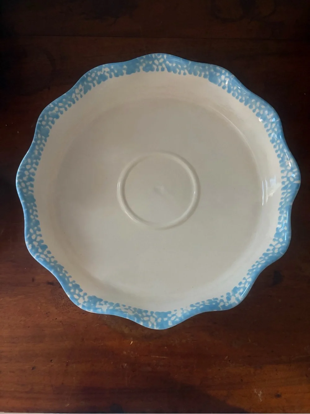 Ceramic Scalloped Serving Platter with Matching Dip Bowl - Blue and White